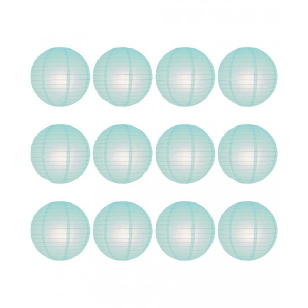 12" Paper Lanterns Round 'Arctic Blue' - Regular Wire Ribbed - Value Pack  (12 pieces)